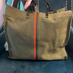 Clare V. Simple Stripe Tote in army green suede leather. NWT